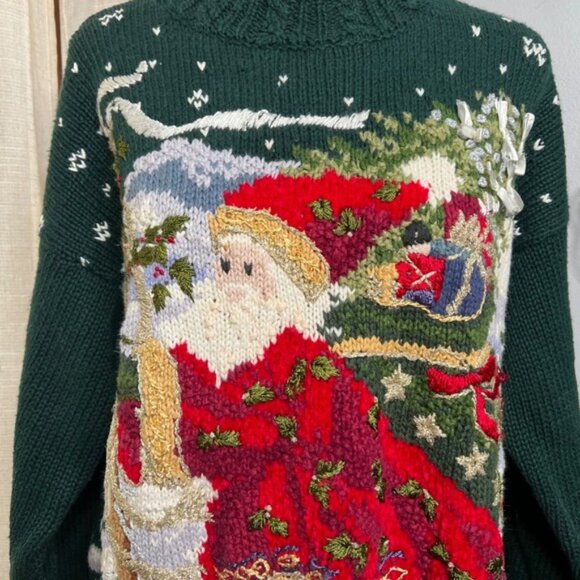 90s Vintage Tiara International Santa Claus Christmas Sweater Sequins Large - Picture 3 of 14